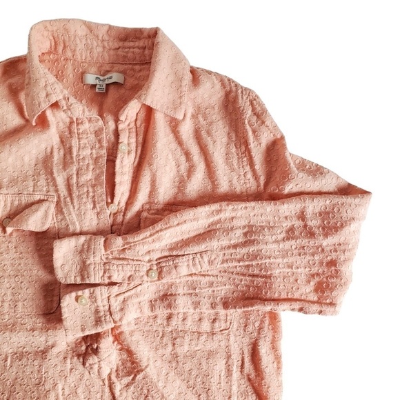 Madewell Peachy Coral Swiss Dot Popover 1/2 Button Up Blouse Size Extra Small - Picture 12 of 13